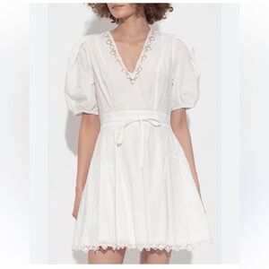Ulla Johnson Camila Puff Sleeve Lace Detail Mini Dress